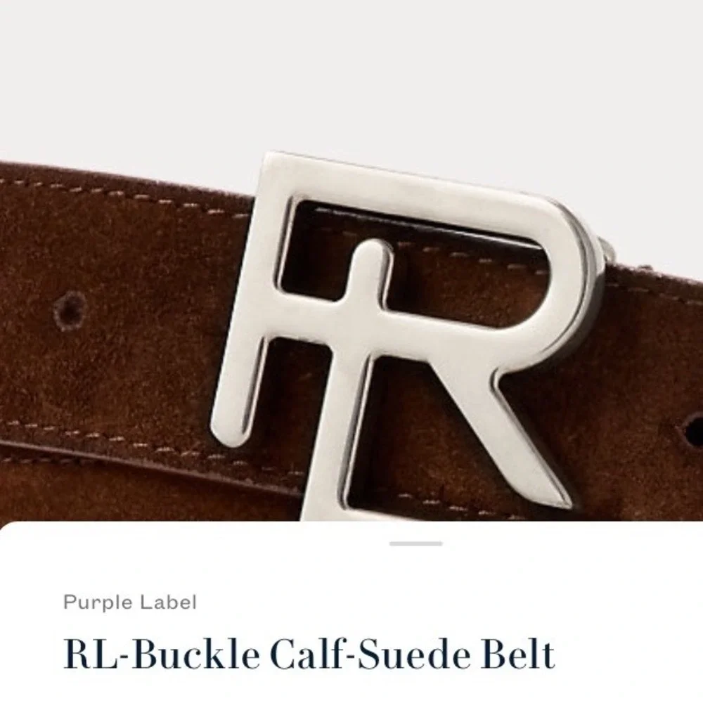 Ralph Lauren Purple Label Brown Calf Suede RL Buckle Belt Size 42 Made in Italy